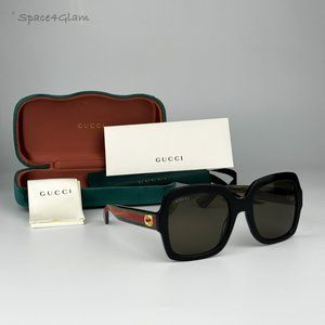 NEW GUCCI GG0036SN 002 Black Green Red Square Women Sunglasses GG 0036SN